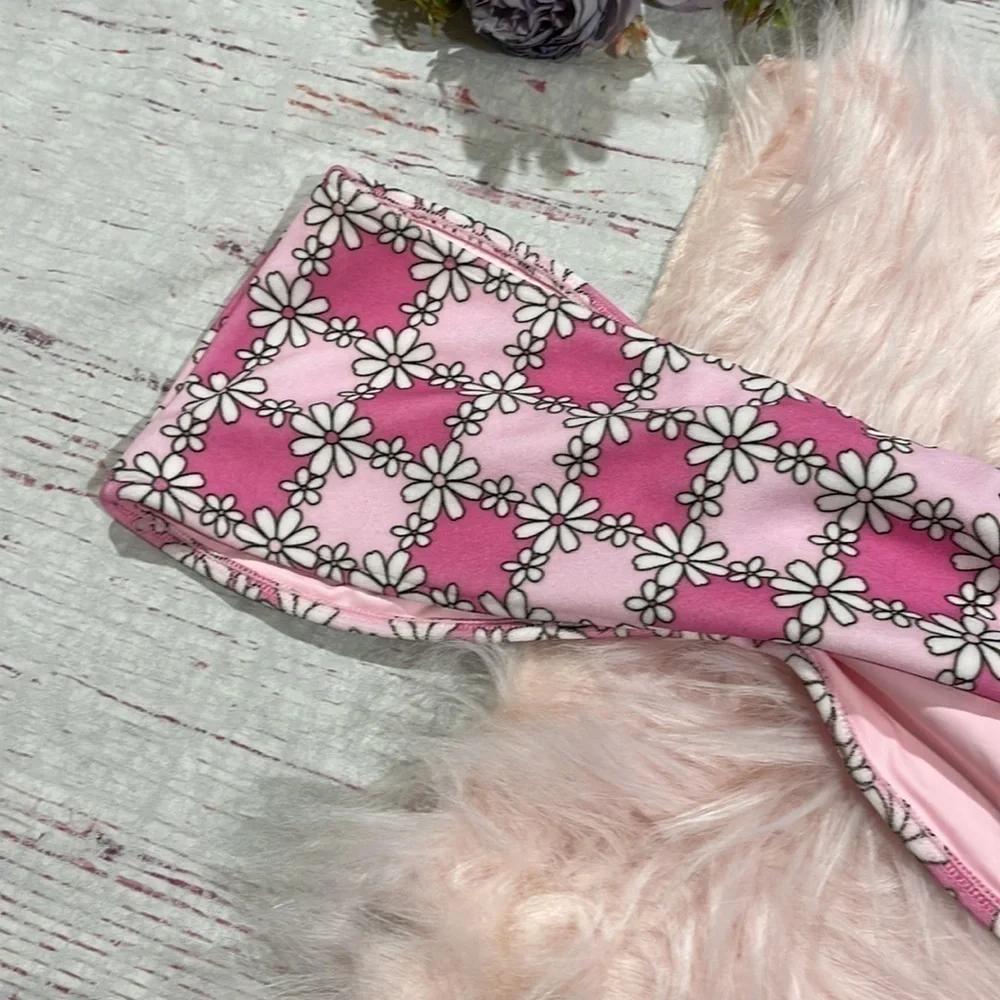 NWT Frankie's Bikini Floral Pink Jeanette Terry Strapless Bikini Top